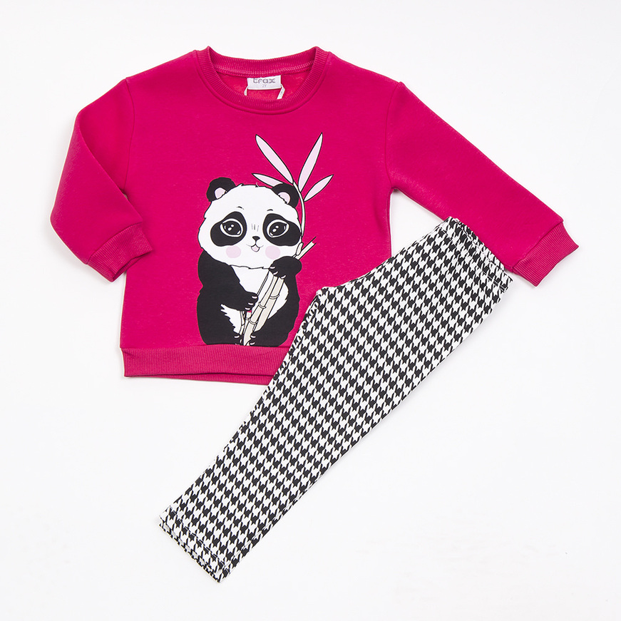 TRAX set of leggings in fuchsia color with embossed panda print.