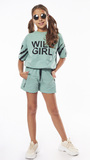 EBITA shorts set in green color with print on the sleeves.