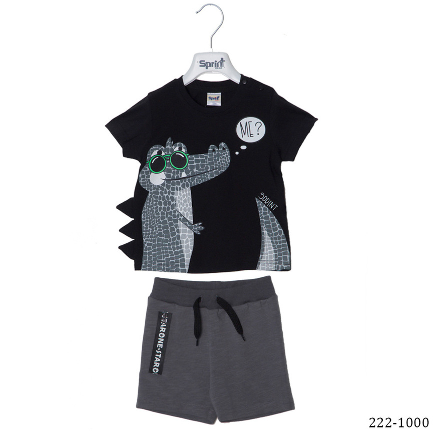 SPRINT shorts set, black blouse with crocodile print and cotton shorts.