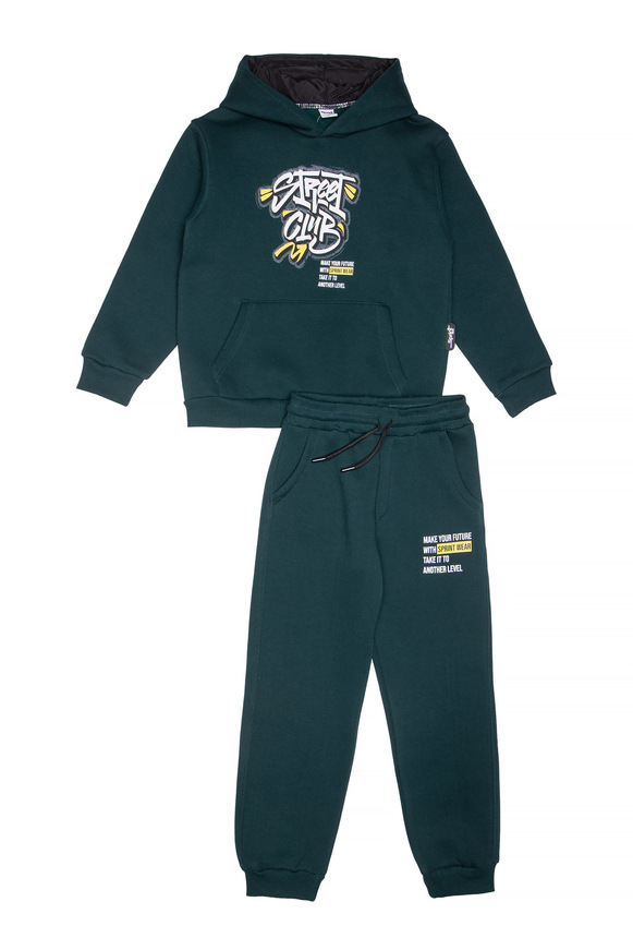 Σετ φόρμας SPRINT σε σκούρο πράσινο χρώμα με ενσωματωμένη αδιάβροχη κουκούλα.