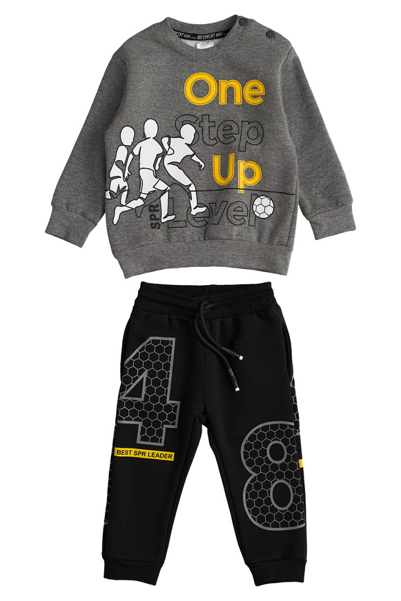 SPRINT tracksuit set in anthracite color with an embossed football player print.