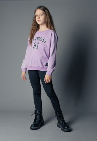 EBITA leggings set in lilac melange color with "LOS ANGELES 91" logo. 