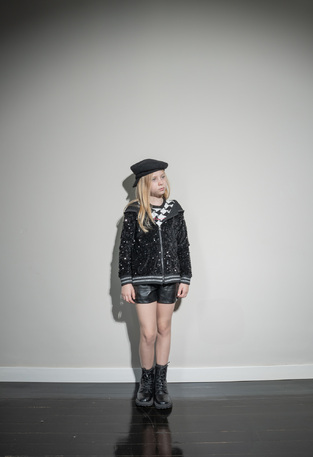 Jacket with embroidered EBITA sequins in black.
