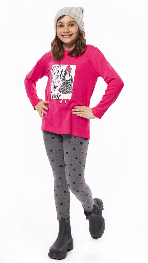 EBITA leggings set in fuchsia color with star print.