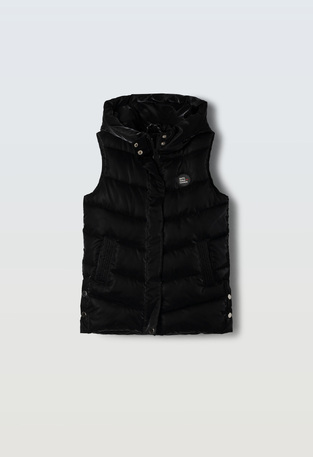 EBITA sleeveless vest with hood in black.