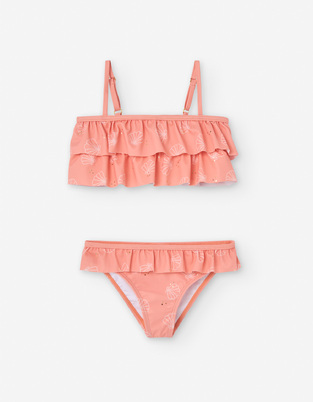 LOSAN bikini swimsuit with decorative frills, in salmon color.
