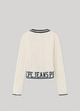PEPE JEANS knitted blouse in off-white color with logo print on the hem.