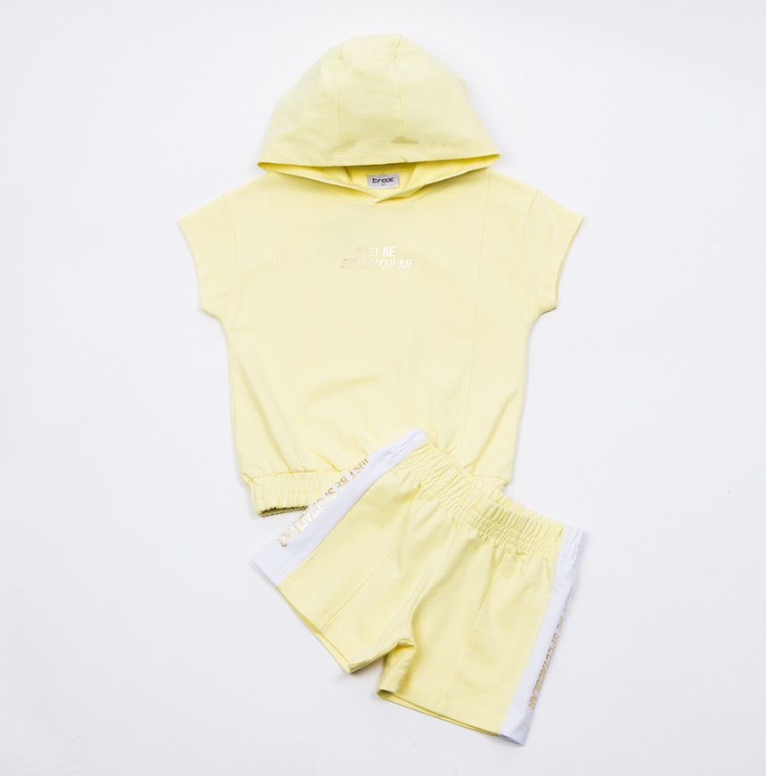 Set of TRAX shorts, hooded top and shorts in yellow color.