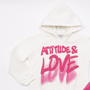 TRAX tracksuit set with hood in ecru-fuchsia color.