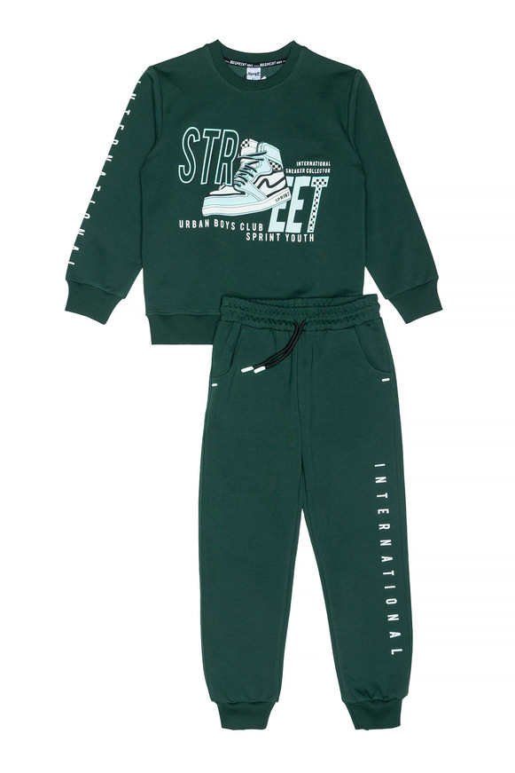 SPRINT tracksuit set with round neckline in green.