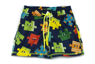 TORTUE bermuda swimsuit in blue color with puzzle print.
