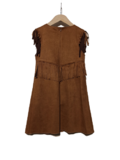 Pierre Cardin dress in camel with fringed sleeves and two internal front pockets with pom pom detail.