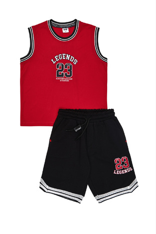 Σετ μπλούζα αμάνικη με βερμούδα SPRINT, σε κόκκινο με μαύρο χρώμα.