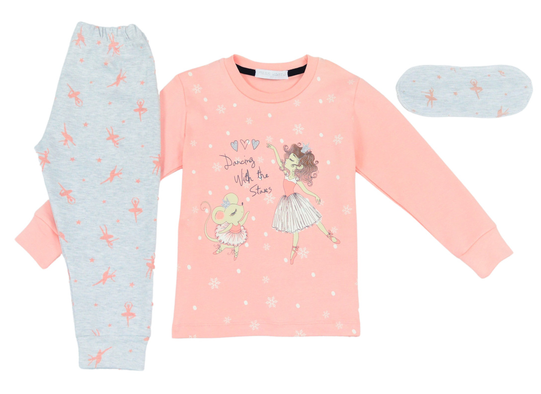 HOMMIES pajamas in pink with an embossed Dancing with the stars print.
