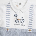 Φορμάκι CHICCO με μακρύ μανίκι σε χρώμα λευκό-μπλε με γιακαδάκι.