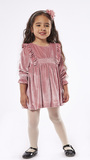 EBITA velvet dress in pink color with matching trim.