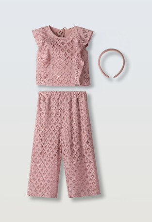 Σετ παντελόνα ΕΒΙΤΑ σε χρώμα ροζ, με ασορτί στέκα.