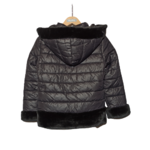 Ebita jacket in black color with removable hood, fur coating at the bottom and at the end of the sleeves.