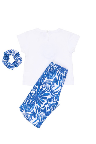 SPRINT pants set in white with blue and matching hair elastic.