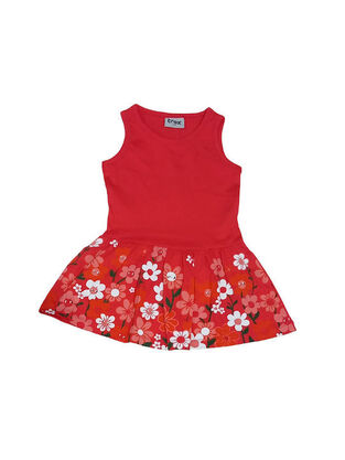 TRAX sleeveless dress in red with floral print.