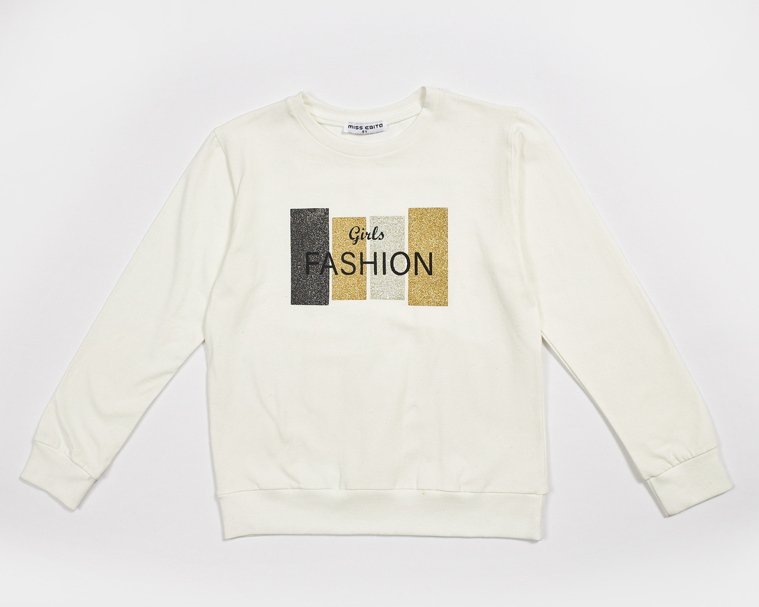 EBITA sweatshirt in off-white color with embossed glitter print.