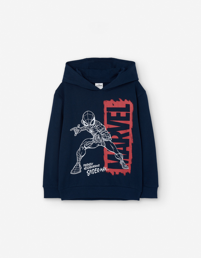 Μπλούζα φούτερ LOSAN σε μπλε χρώμα με ενσωματωμένη κουκούλα.