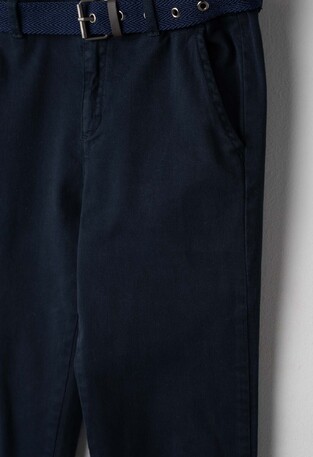 HASHTAG pants in dark blue color with belt.