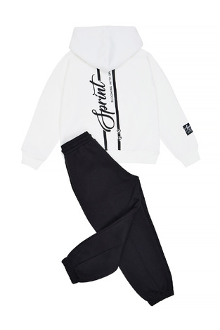 SPRINT jumpsuit set in soft ecru with black.