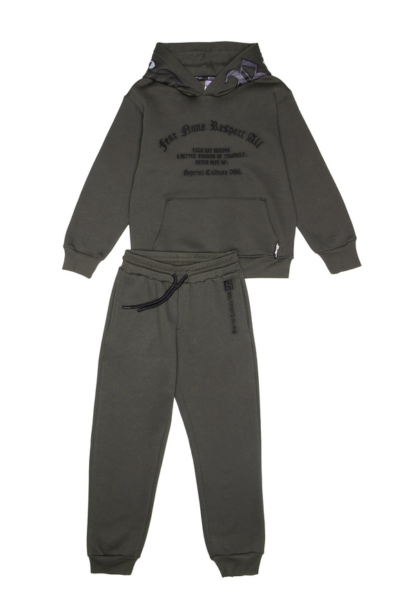 Σετ φόρμας SPRINT με ενσωματωμένη κουκούλα σε χακί χρώμα.