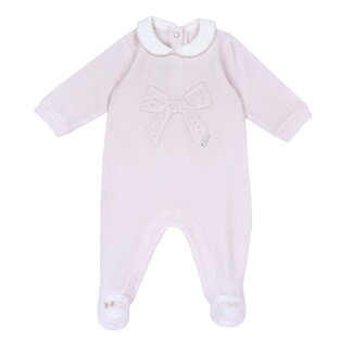 CHICCO velor bodysuit in pink with embossed bow print.