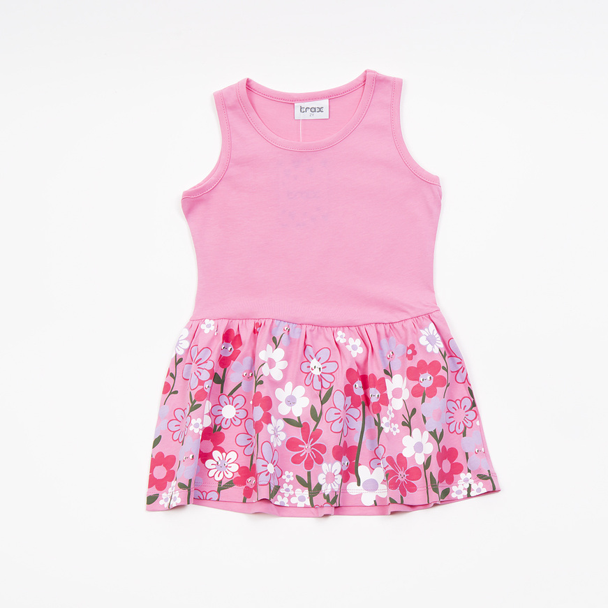 TRAX sleeveless dress in pink with floral print.
