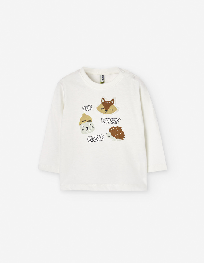 Βαμβακερή μπλούζα LOSAN με ανάγλυφο τύπωμα σε εκρού χρώμα.