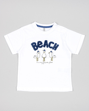 Μπλούζα LOSAN σε λευκό χρώμα με ανάγλυφο το λογότυπο "BEACH".