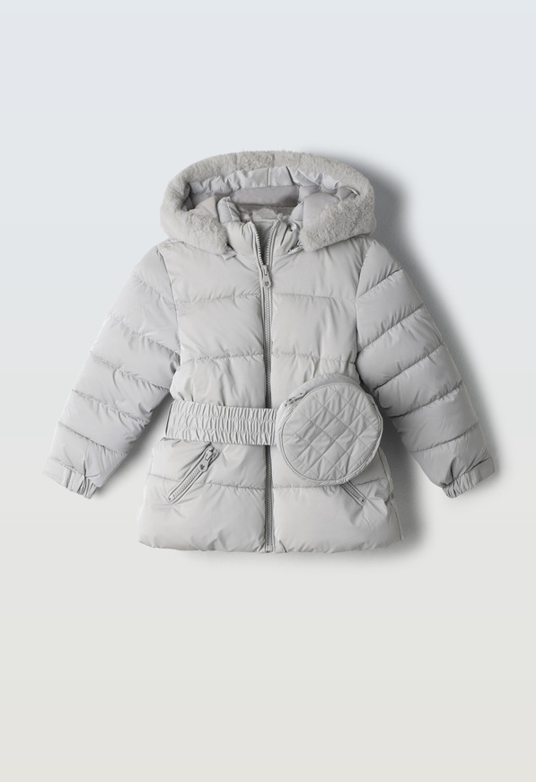 Μπουφάν ΕΒΙΤΑ σε γκρι χρώμα με αποσπώμενη κουκούλα.