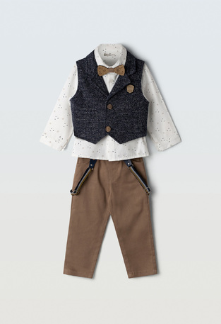 Set of 3 pcs. HASHTAG, bow tie shirt, suspender pants and vest.