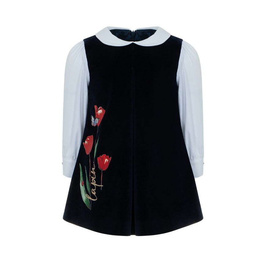 Βελουτέ φόρεμα LAPIN HOUSE σε μπλε σκούρο χρώμα με γιακά.