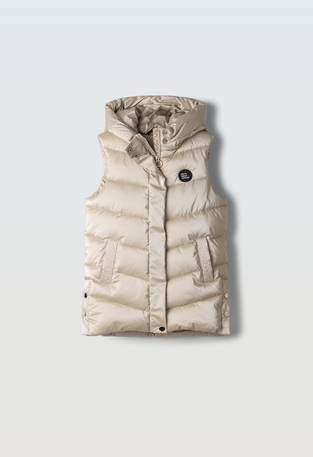 EBITA sleeveless vest with hood in beige color.