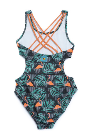 TORTUE swimsuit in green color with ostrich print.