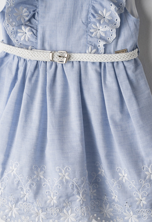 EVITA dress in sky blue with matching hat.