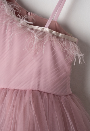 EVITA dress in pink with tulle trim.