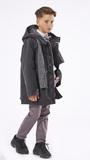 HASHTAG charcoal montgomery coat with matching scarf.