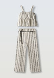 Σετ παντελόνα ΕΒΙΤΑ σε εκρού χρώμα με ριγέ σχέδιο.