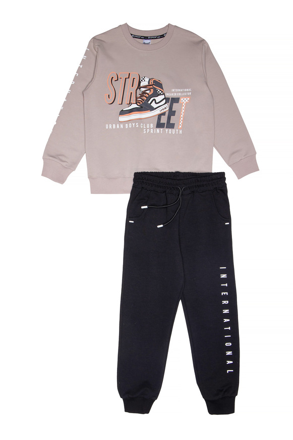 Σετ φόρμας SPRINT με στρογγυλή λαιμόκοψη σε μπεζ με μαύρο χρώμα. 