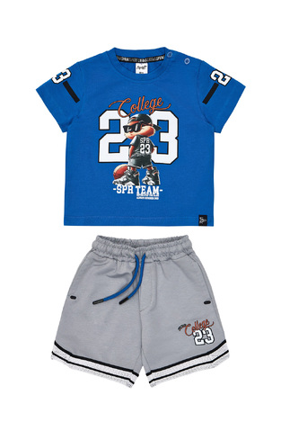 SPRINT blouse and bermuda shorts set in royal blue-gray.