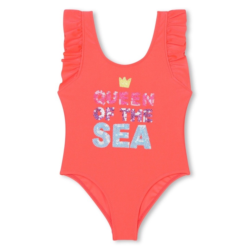 Μαγιό ολόσωμο BILLIEBLUSH σε κοραλί χρώμα με logo print από παγιέτες.