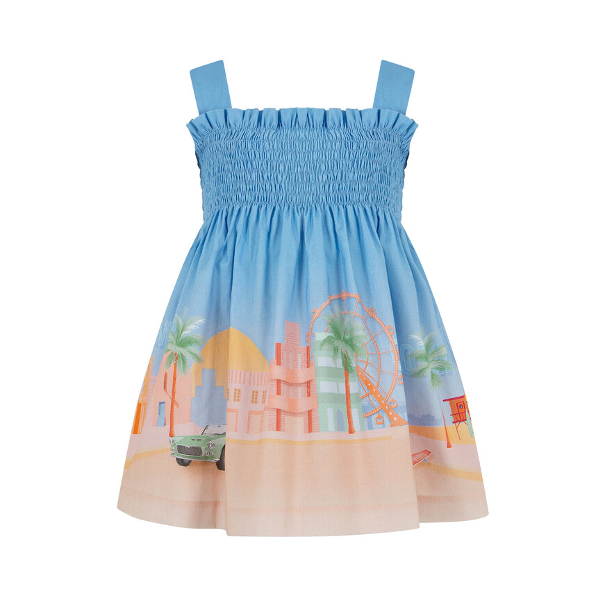 Φόρεμα LAPIN HOUSE σε σιέλ χρώμα με εντυπωσιακό τύπωμα στο τελείωμα.