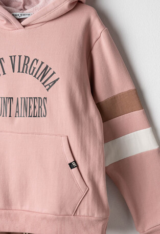 EVITA sweatshirt tracksuit set in pink and brown.