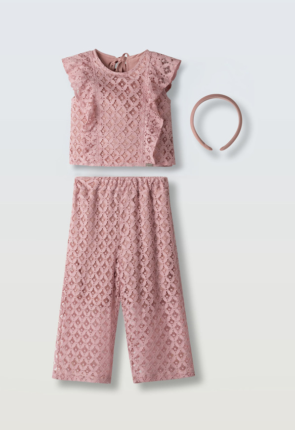 Σετ παντελόνα ΕΒΙΤΑ σε χρώμα ροζ σκούρο με ασορτί στέκα.