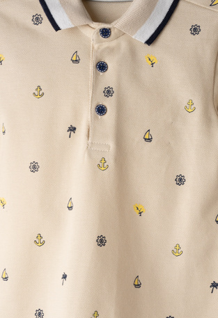 Σετ τζιν βερμούδα HASHTAG, μπλούζα πόλο σε χρώμα εκρού.