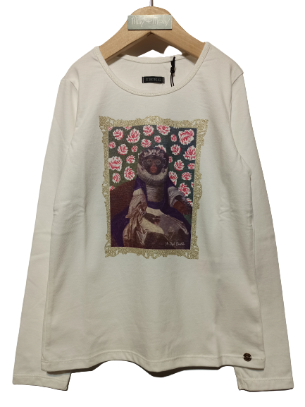 IKKS cotton blouse in off-white color with round neck and embossed print.